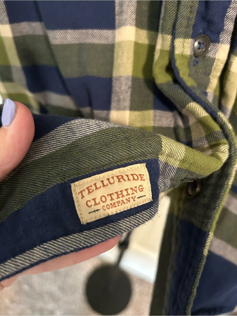 Telluride Clothing Co. Reversible Plaid Button-Up Shacket in Navy & Olive